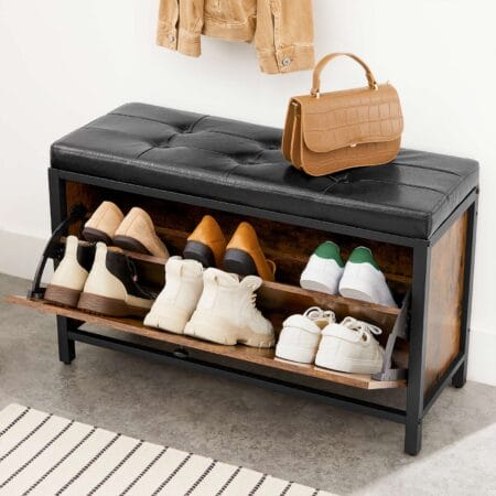 Schuhbank Organizer für 6 Paar Schuhe, Stahlgestell Vintage Braun