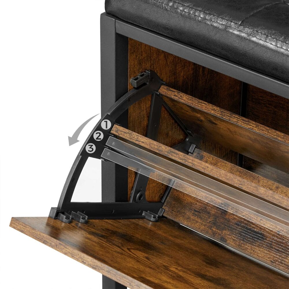 Schuhbank Organizer für 6 Paar Schuhe, Stahlgestell Vintage Braun