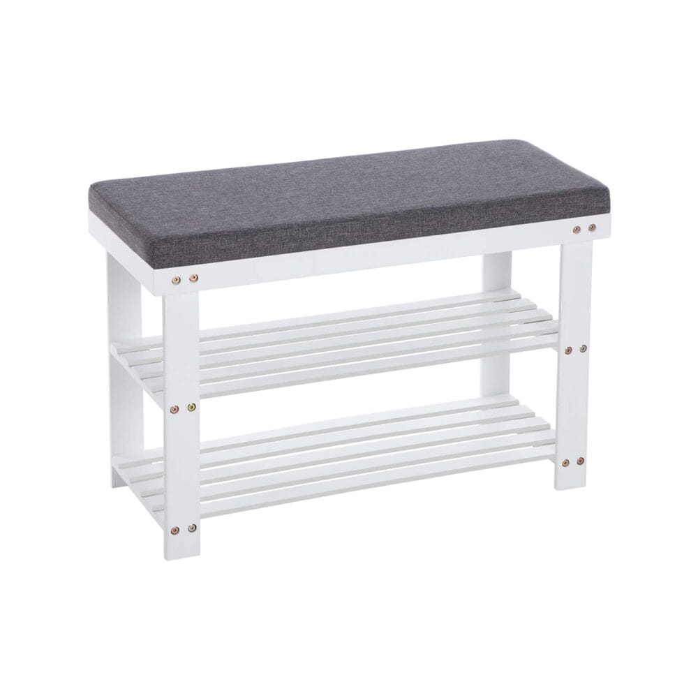 Schuhbank Sitzbank 2-stufig Bambus Weiss Grau
