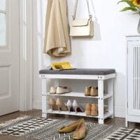 Schuhbank Sitzbank 2-stufig Bambus Weiss Grau