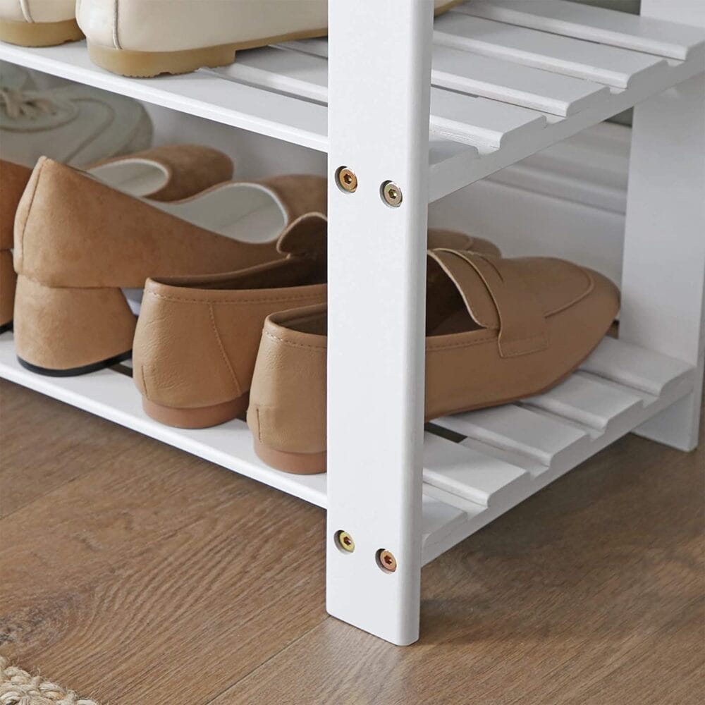 Schuhbank Sitzbank 2-stufig Bambus Weiss Grau