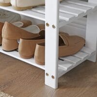 Schuhbank Sitzbank 2-stufig Bambus Weiss Grau