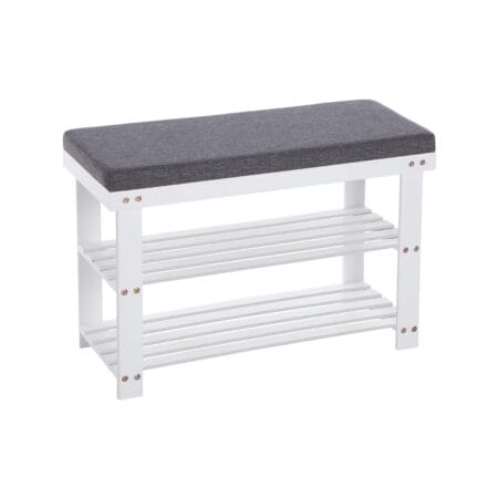 Schuhbank Sitzbank 2-stufig Bambus Weiss Grau