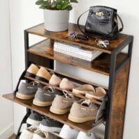 Vintage-Schuhkipper mit drei Klappen und Holzoptik für stilvolle Schuhaufbewahrung.