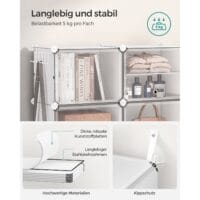 Weißes Schuhregal mit acht Würfeln, ideal für eine platzsparende Aufbewahrung.
