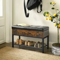 Schuhregal Schuhbank im Industrial Stil, 70x30x45cm, Kunstleder Schwarz