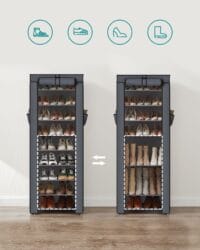 Grauer Schuhregalschrank mit zehn Etagen, platzsparendes Design für viele Schuhe.