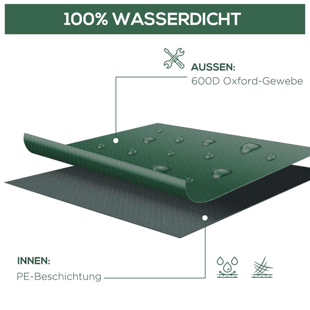 Schutzhülle für Gartenmöbel 135x135x75 cm in Grün, wetterfest und UV-beständig.