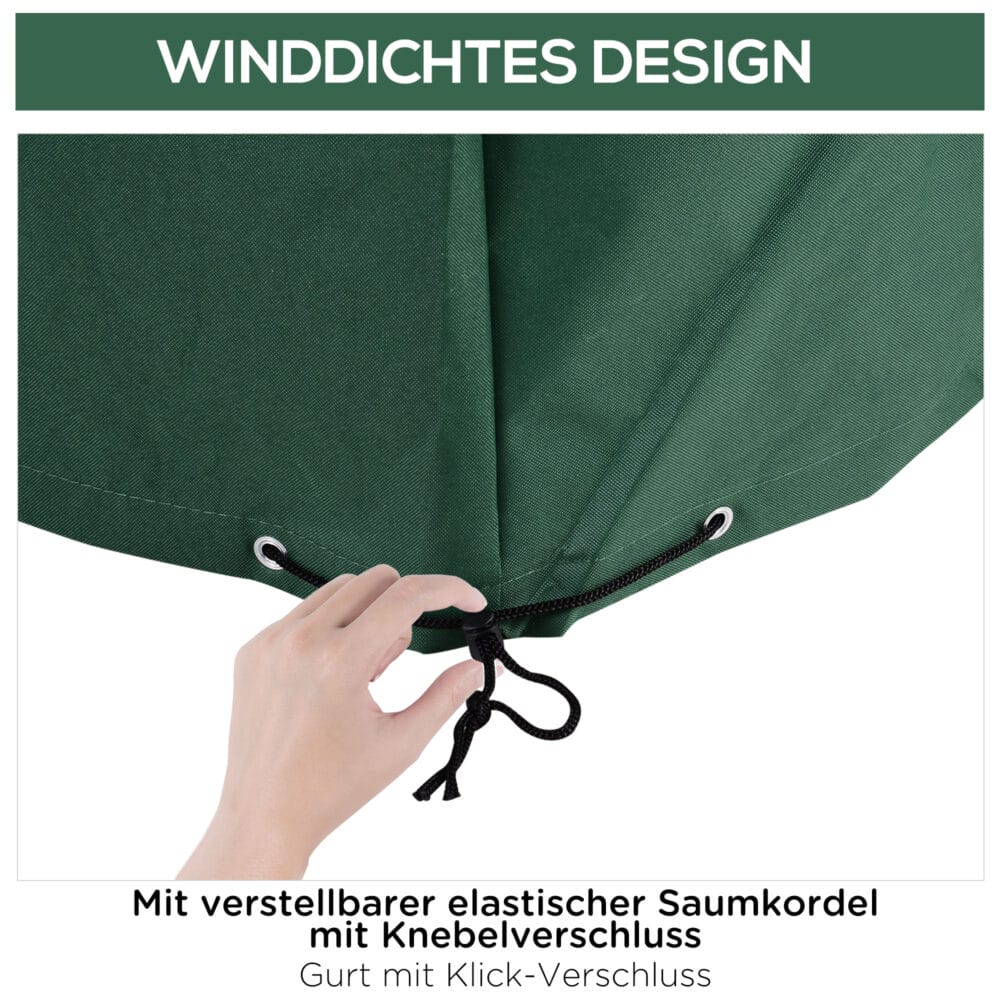 Schutzhülle für Gartenmöbel 135x135x75 cm in Grün, wetterfest und UV-beständig.
