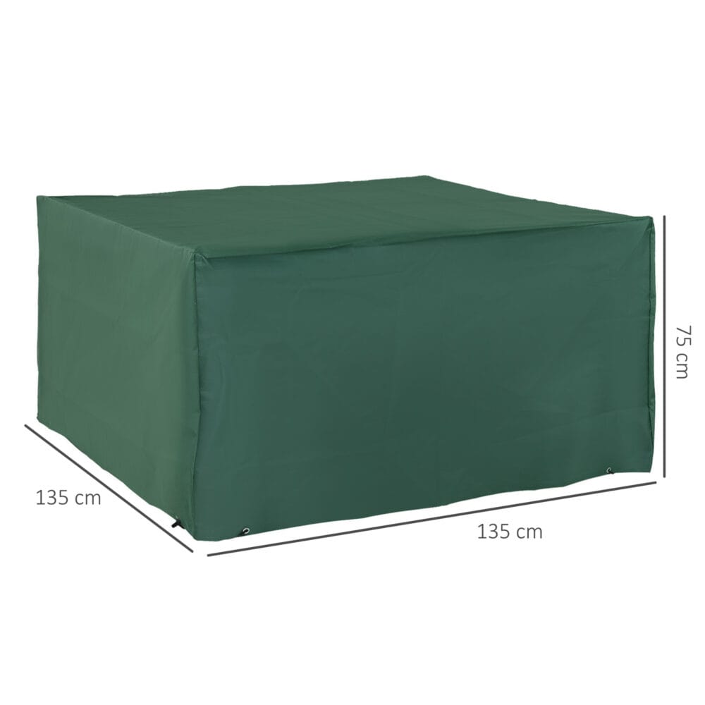 Schutzhülle für Gartenmöbel 135x135x75 cm in Grün, wetterfest und UV-beständig.