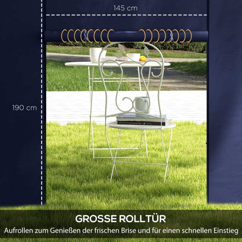 Blaue Seitenwände 3x3/3x6m mit Fenster & Tür.