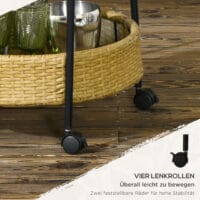 Servierwagen Rattan Trolley mit 2 Regalen Natur-Schwarz