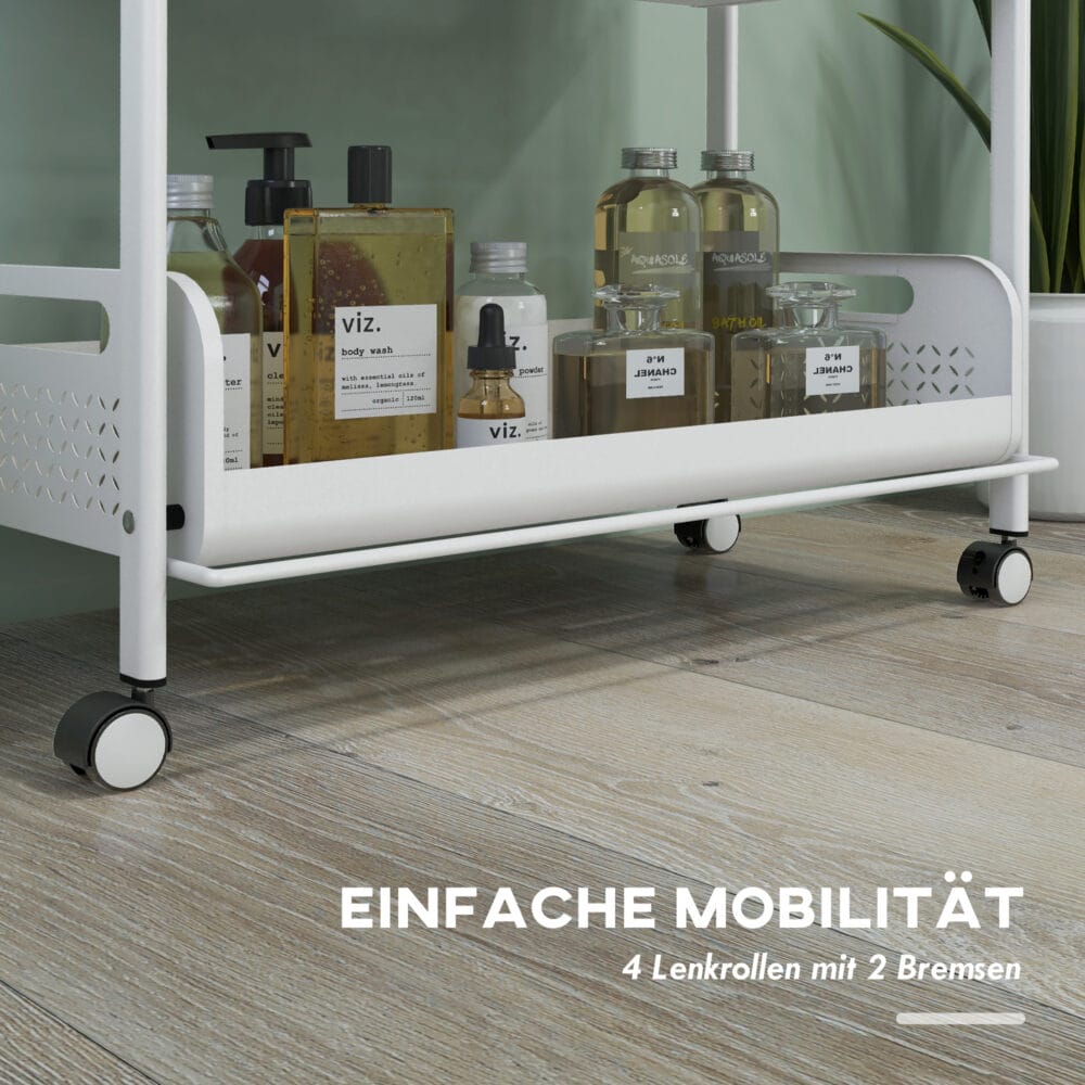 Servierwagen Rollwagen faltbar mit 3 Etagen Weiss