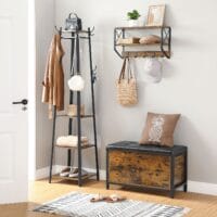 Sitzbank Holztruhe mit Staufach, Industrial Stil, 80x40x50cm, Holz Braun