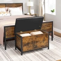 Sitzbank Holztruhe mit Staufach, Industrial Stil, 80x40x50cm, Holz Braun