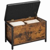 Sitzbank Holztruhe mit Staufach, Industrial Stil, 80x40x50cm, Holz Braun