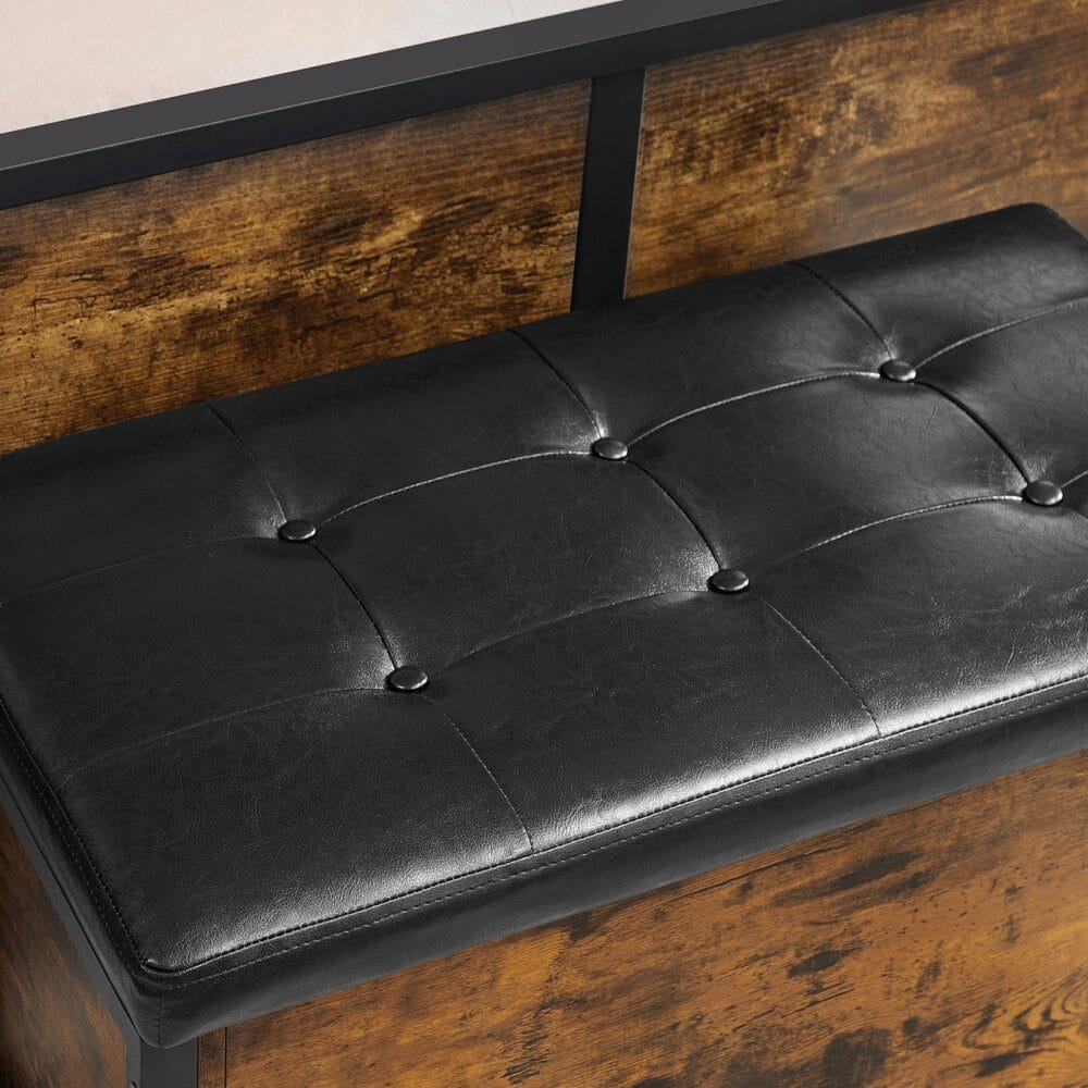 Sitzbank Holztruhe mit Staufach, Industrial Stil, 80x40x50cm, Holz Braun