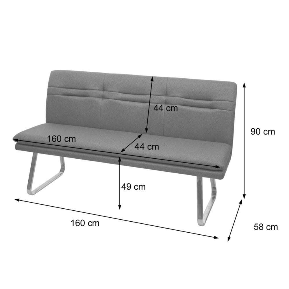 Sitzbank JAM-H70 Textil Edelstahl 160cm grau