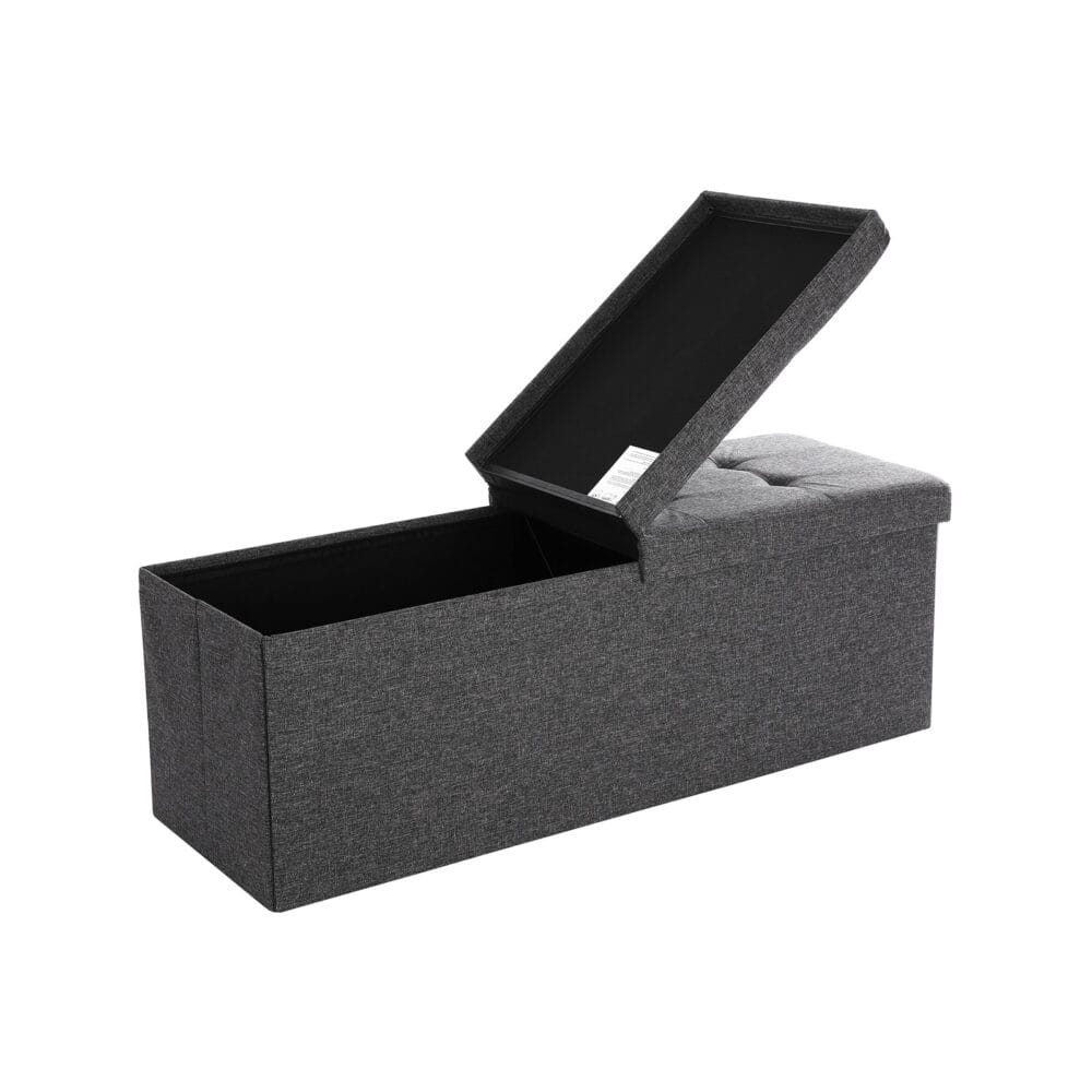 Sitzbank mit Stauraum und Klappdeckel, 110x38x38cm, Stoff Dunkelgrau