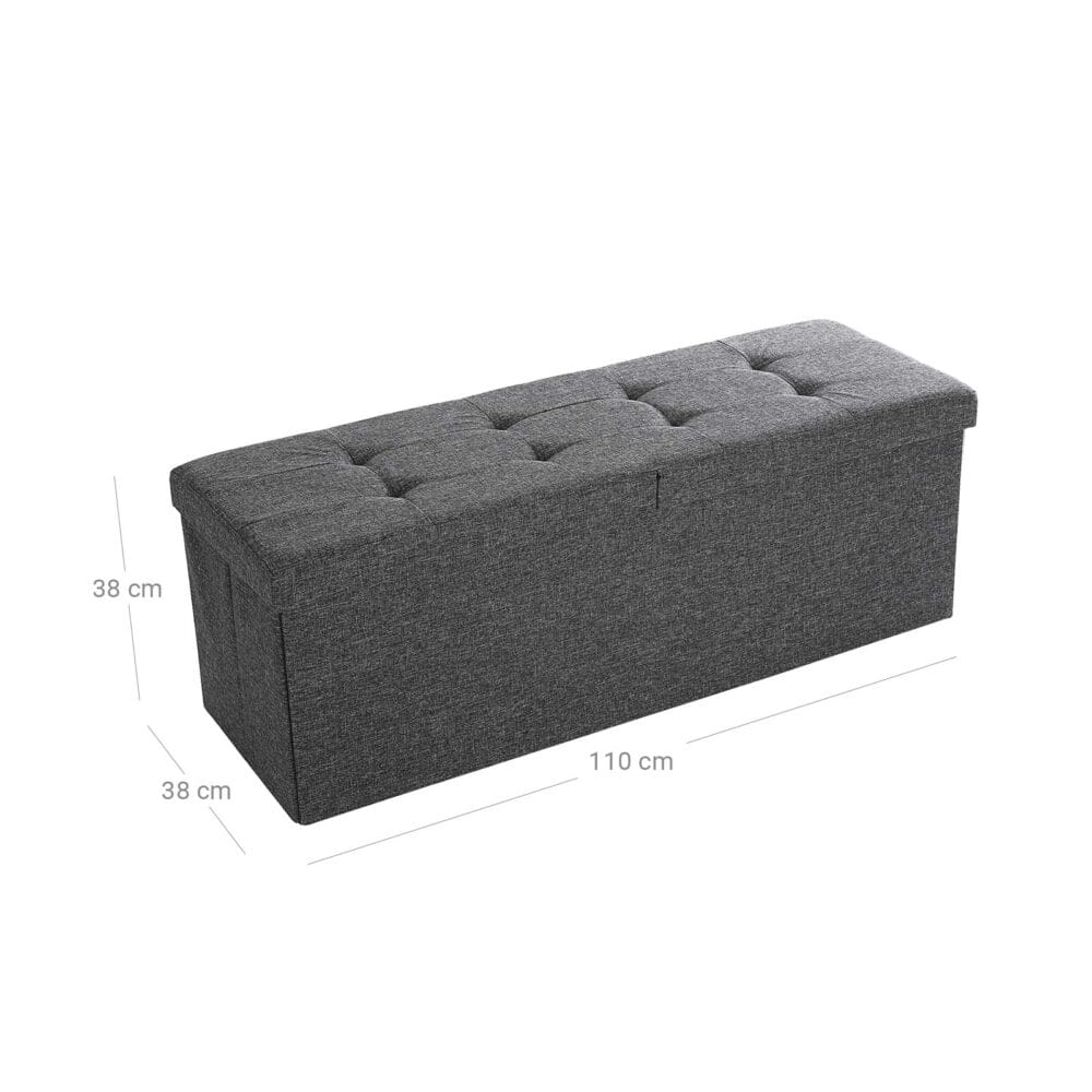 Sitzbank mit Stauraum und Klappdeckel, 110x38x38cm, Stoff Dunkelgrau