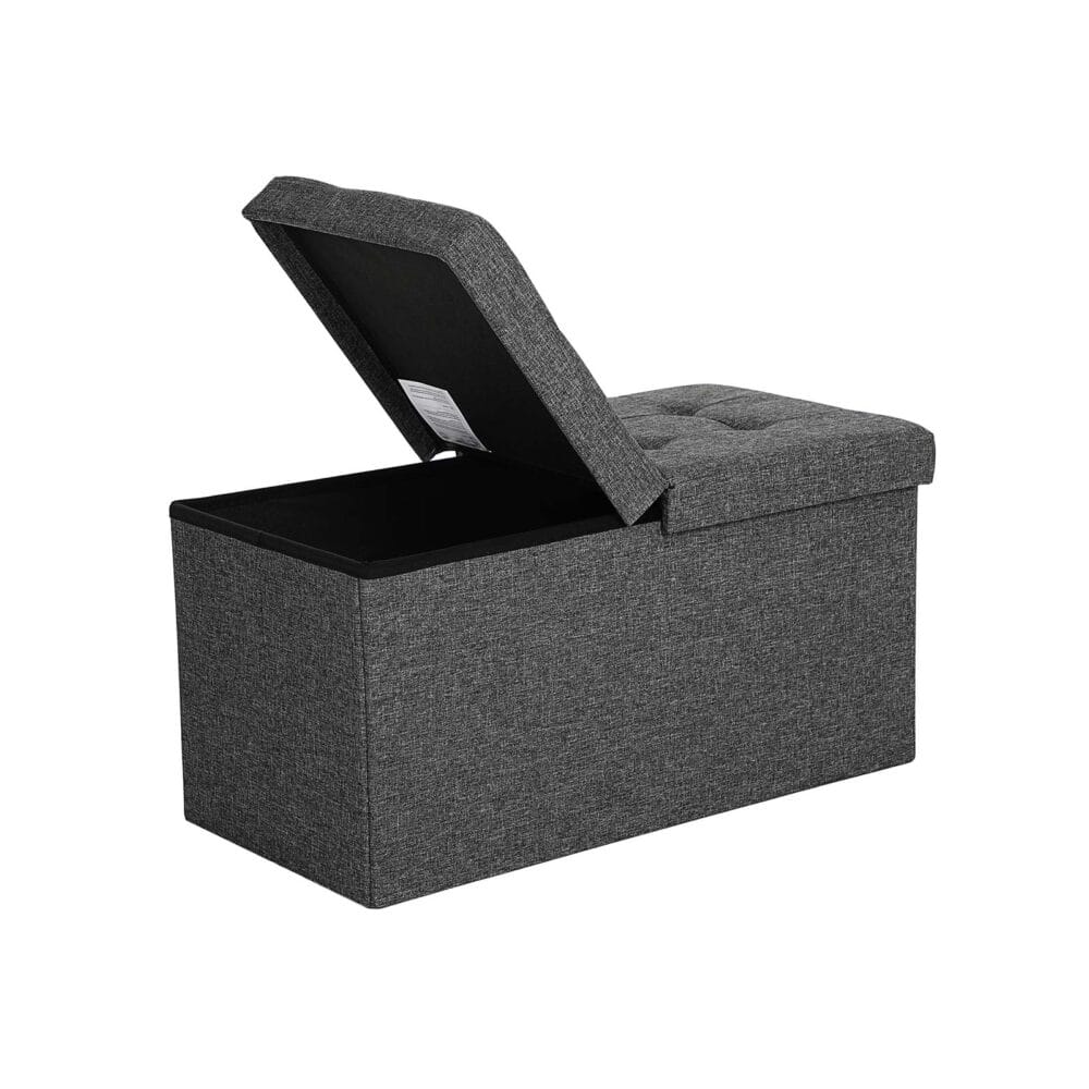 Kompakte Sitzbank mit Stauraum, 76x38x38cm, Stoff Dunkelgrau