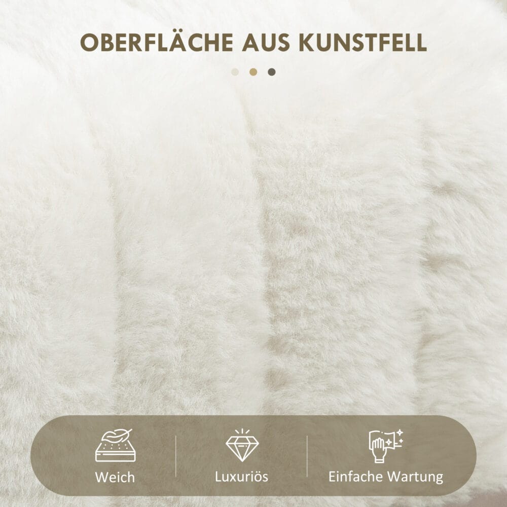 Cremeweisse Sitzbank mit Kunstfellbezug und schlanken Metallbeinen, Masse 82x30x47cm. Ein luxuriöser Akzent für jeden Raum.