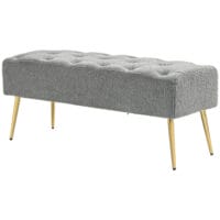 Graue Sitzbank in Lammwolle-Optik mit eleganter Knopfheftung, Masse 112x41x46cm. Bietet gemütlichen Sitzkomfort.