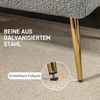 Graue Sitzbank in Lammwolle-Optik mit eleganter Knopfheftung, Masse 112x41x46cm. Bietet gemütlichen Sitzkomfort.