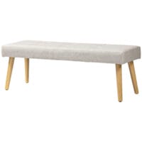 Cremefarbene Sitzbank in Leinenoptik mit stabilen Holzbeinen, Masse 120x41x43cm. Eine klassische und zeitlose Sitzgelegenheit.