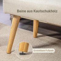 Cremefarbene Sitzbank in Leinenoptik mit stabilen Holzbeinen, Masse 120x41x43cm. Eine klassische und zeitlose Sitzgelegenheit.