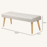Cremefarbene Sitzbank in Leinenoptik mit stabilen Holzbeinen, Masse 120x41x43cm. Eine klassische und zeitlose Sitzgelegenheit.