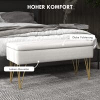 Cremefarbene Polsterbank in Leinenoptik mit integriertem Stauraum, Masse 100x40x49cm. Bietet stilvolle Aufbewahrung.