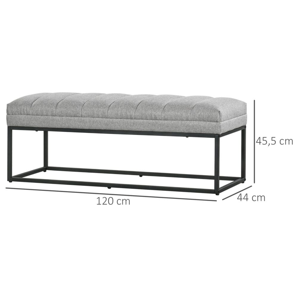 Hellgraue stilvolle Sitzbank in Leinenoptik mit einer Traglast von bis zu 200kg, eine robuste und elegante Ergänzung.