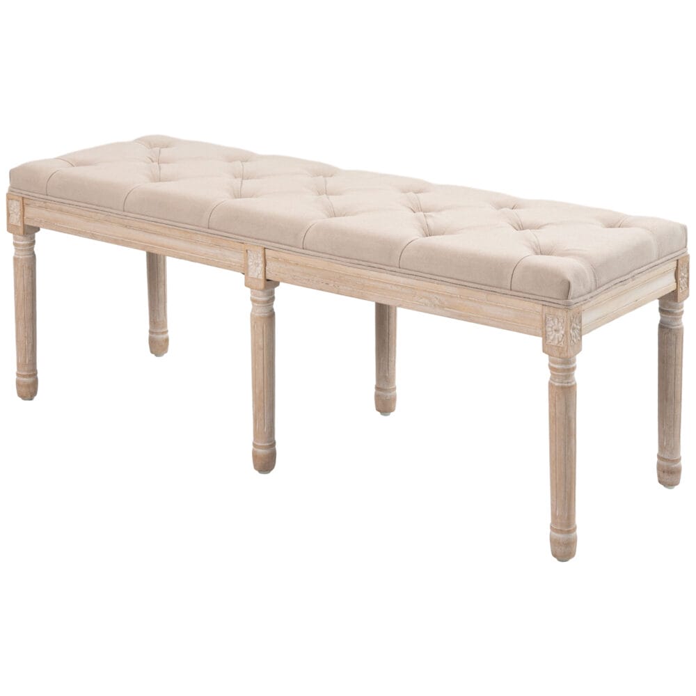 Beige Polsterbank in Leinenoptik, belastbar bis 120kg, Masse 117x40x48cm. Eine bequeme und langlebige Sitzgelegenheit.