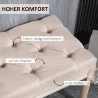 Beige Polsterbank in Leinenoptik, belastbar bis 120kg, Masse 117x40x48cm. Eine bequeme und langlebige Sitzgelegenheit.