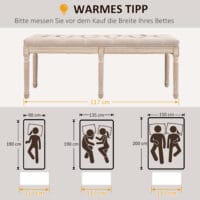 Beige Polsterbank in Leinenoptik, belastbar bis 120kg, Masse 117x40x48cm. Eine bequeme und langlebige Sitzgelegenheit.
