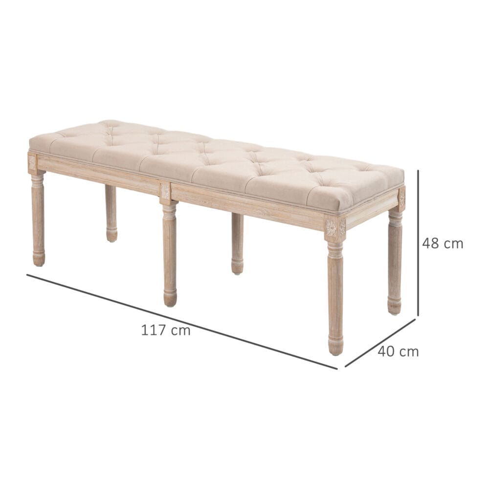 Beige Polsterbank in Leinenoptik, belastbar bis 120kg, Masse 117x40x48cm. Eine bequeme und langlebige Sitzgelegenheit.