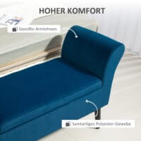 Dunkelblaue Polsterbank mit Stauraum, bezogen mit samtartigem Polyester. Eine edle und praktische Bereicherung.