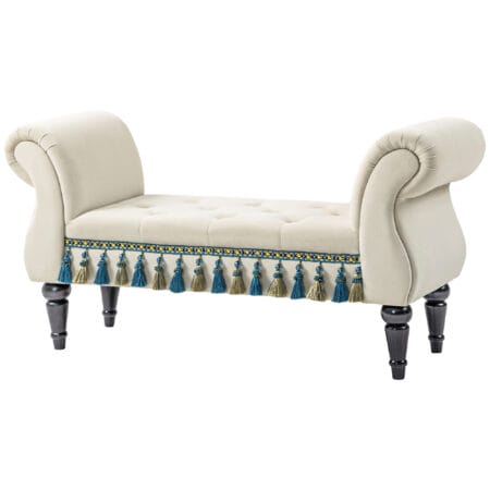 Beige Polsterbank im Vintage-Design mit Samtoptik, ideal als stilvolle Sitzgelegenheit, Masse 117x40x58cm.