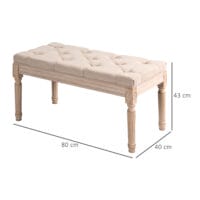 Beige Polsterbank im Vintage-Stil, belastbar bis 120kg, Masse 80x40x43cm. Perfekt für kleine Räume oder als Akzentmöbel.
