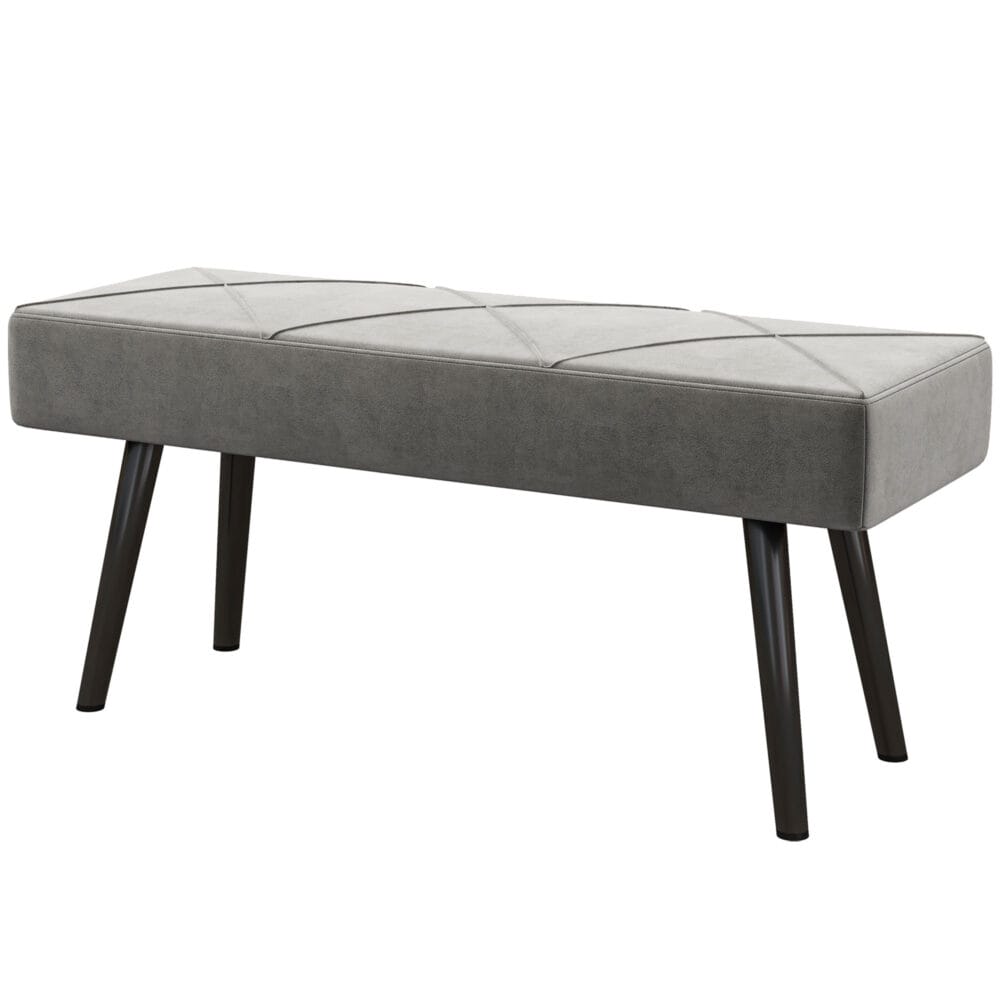 Graue Polsterbank in Samtoptik mit elegantem X-Muster, Masse 100x36x45cm. Bietet Komfort und modernes Design.