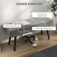 Graue Polsterbank in Samtoptik mit elegantem X-Muster, Masse 100x36x45cm. Bietet Komfort und modernes Design.
