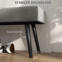 Graue Polsterbank in Samtoptik mit elegantem X-Muster, Masse 100x36x45cm. Bietet Komfort und modernes Design.