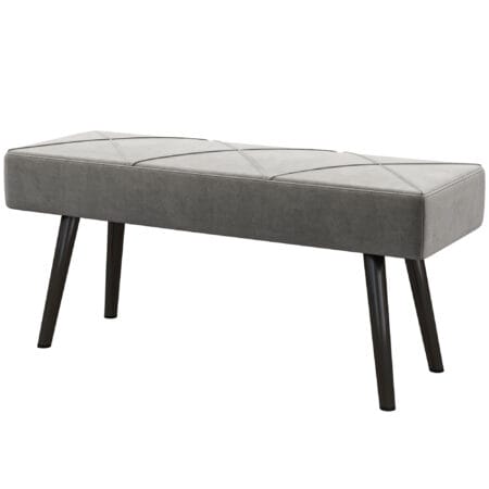 Graue Polsterbank in Samtoptik mit elegantem X-Muster, Masse 100x36x45cm. Bietet Komfort und modernes Design.