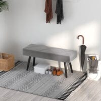 Graue Polsterbank in Samtoptik mit elegantem X-Muster, Masse 100x36x45cm. Bietet Komfort und modernes Design.