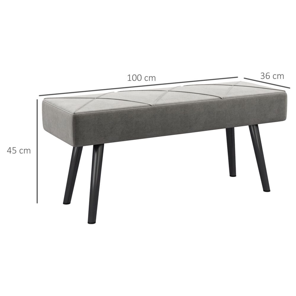 Graue Polsterbank in Samtoptik mit elegantem X-Muster, Masse 100x36x45cm. Bietet Komfort und modernes Design.