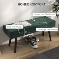 Grüne Polsterbank in Samtoptik mit markantem X-Muster, Masse 100x36x45cm. Eine stilvolle Ergänzung für jeden Raum.