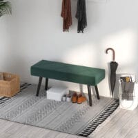 Grüne Polsterbank in Samtoptik mit markantem X-Muster, Masse 100x36x45cm. Eine stilvolle Ergänzung für jeden Raum.