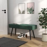 Grüne Polsterbank in Samtoptik mit markantem X-Muster, Masse 100x36x45cm. Eine stilvolle Ergänzung für jeden Raum.