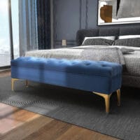 Sitzbank aus blauem Samt, perfekt für Schlafzimmer oder Flur, Masse 118x45x42cm.